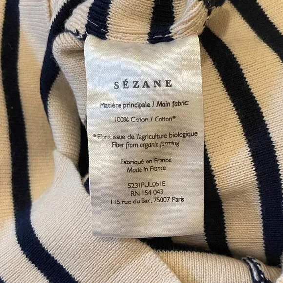 Sezane Alexis Striped Long Sleeve 100% Cotton Henley sweater size M - Picture 7 of 8